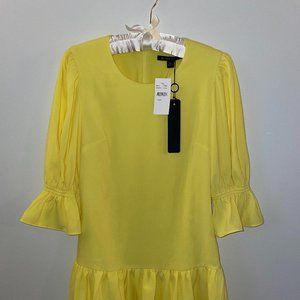 NWT Black Halo - Yellow mini dress Tiered 3/4 Puff Sleeve